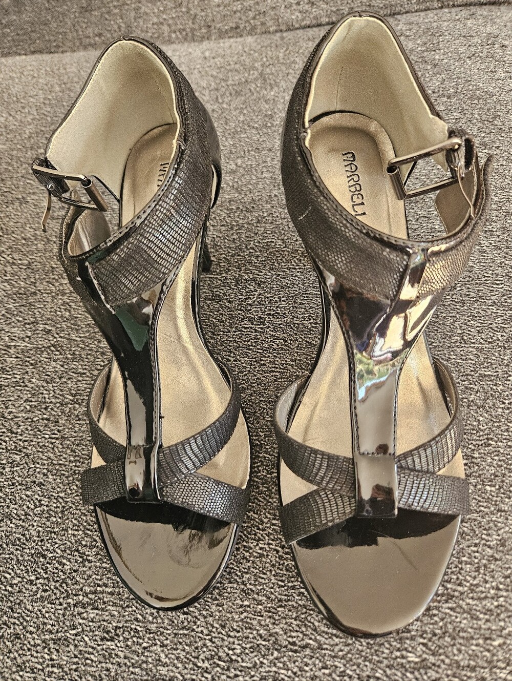 MARELLA Black Patent T-Strap Heels